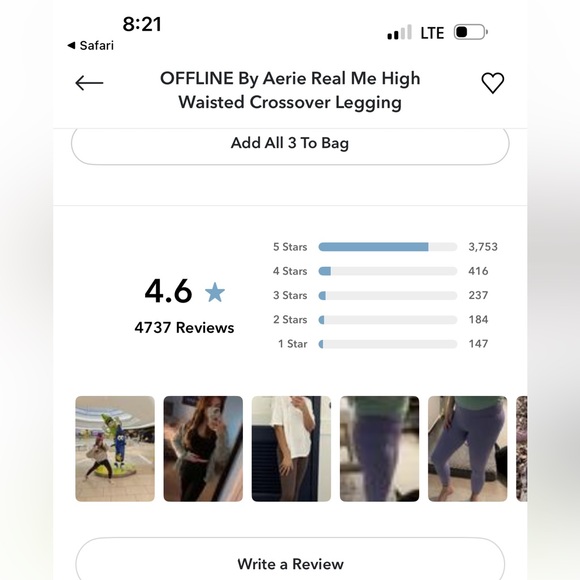 OFFLINE By Aerie Real Me High Waisted Crossover Legging BLUE -large - Picture 7 of 16